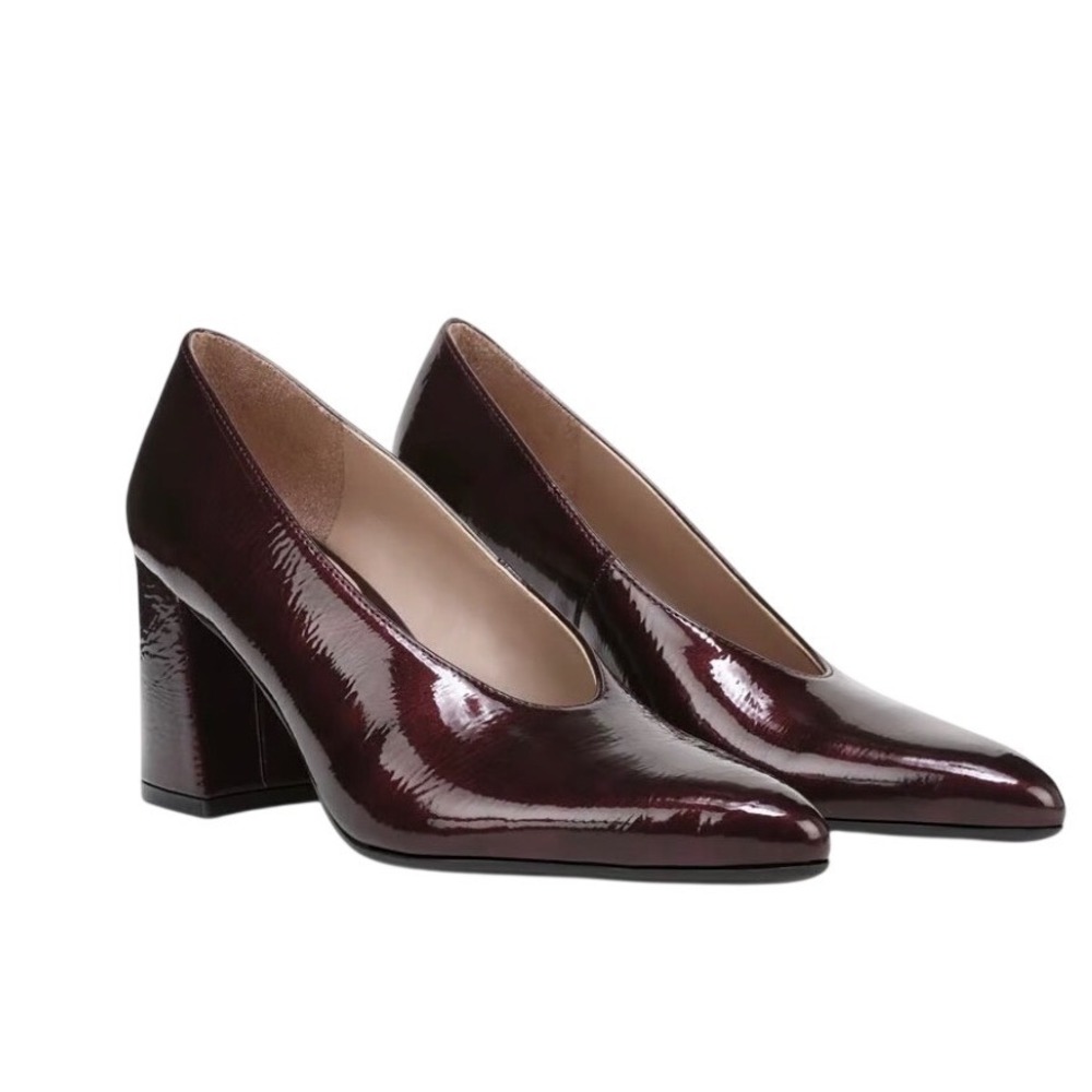 Naturalizer Womens Burgundy Crinkled Patent Leather Pointed Toe Block Heels